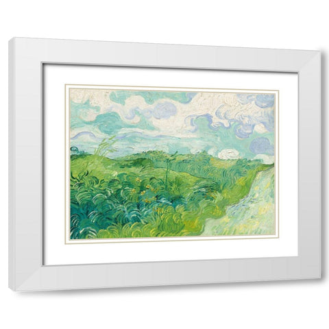 Green Wheat Fields, Auvers White Modern Wood Framed Art Print with Double Matting by Vincent, van Gogh