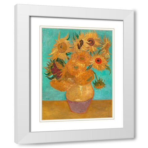 Sunflowers White Modern Wood Framed Art Print with Double Matting by Vincent, van Gogh