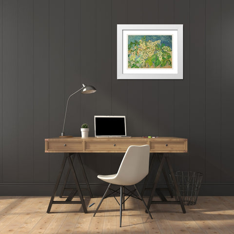 Blossoming Chestnut Branch White Modern Wood Framed Art Print with Double Matting by van Gogh, Vincent