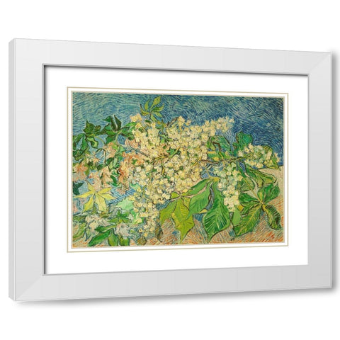 Blossoming Chestnut Branch White Modern Wood Framed Art Print with Double Matting by van Gogh, Vincent