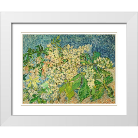 Blossoming Chestnut Branch White Modern Wood Framed Art Print with Double Matting by van Gogh, Vincent