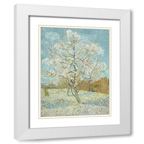 The Pink Peach Tree White Modern Wood Framed Art Print with Double Matting by van Gogh, Vincent