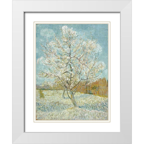 The Pink Peach Tree White Modern Wood Framed Art Print with Double Matting by van Gogh, Vincent