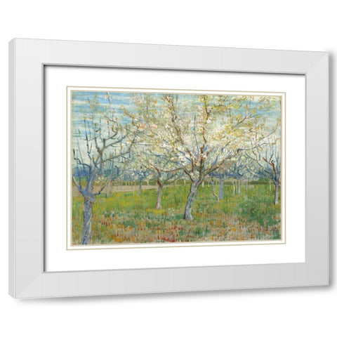 The Pink Orchard White Modern Wood Framed Art Print with Double Matting by van Gogh, Vincent