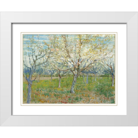 The Pink Orchard White Modern Wood Framed Art Print with Double Matting by van Gogh, Vincent