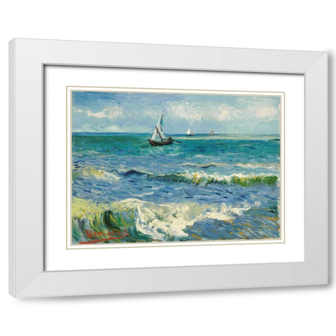 Les Saintes-Maries-de-la-Mer White Modern Wood Framed Art Print with Double Matting by Van Gogh, Vincent
