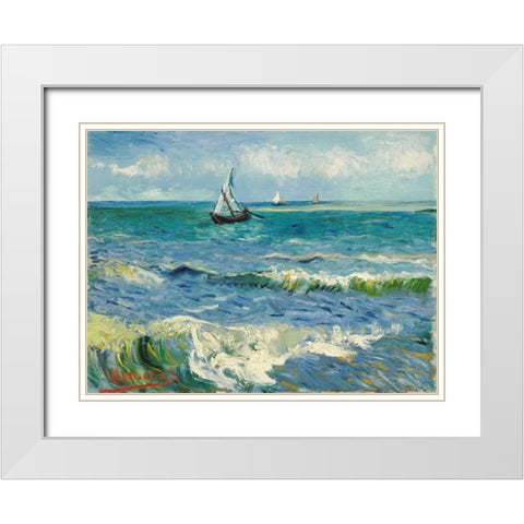 Les Saintes-Maries-de-la-Mer White Modern Wood Framed Art Print with Double Matting by Van Gogh, Vincent