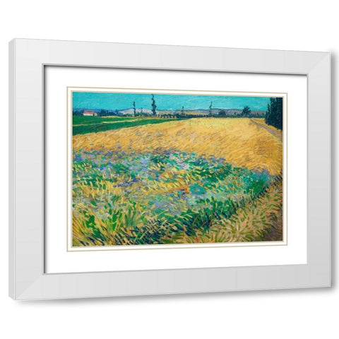 Wheatfield White Modern Wood Framed Art Print with Double Matting by van Gogh, Vincent