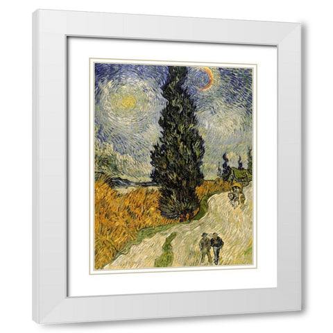 Road with Cypresses White Modern Wood Framed Art Print with Double Matting by Van Gogh, Vincent