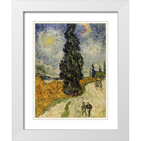 Road with Cypresses White Modern Wood Framed Art Print with Double Matting by Van Gogh, Vincent