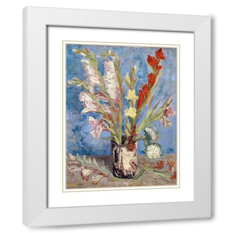 Vase with Gladioli and China Asters White Modern Wood Framed Art Print with Double Matting by van Gogh, Vincent