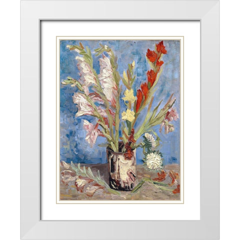 Vase with Gladioli and China Asters White Modern Wood Framed Art Print with Double Matting by van Gogh, Vincent