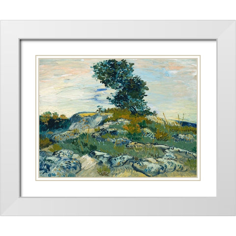 The Rocks White Modern Wood Framed Art Print with Double Matting by van Gogh, Vincent