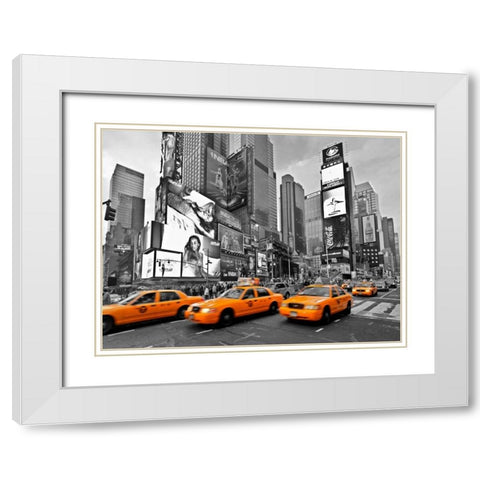 Taxis in Times Square NYC White Modern Wood Framed Art Print with Double Matting by Ratsenskiy, Vadim