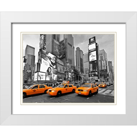 Taxis in Times Square NYC White Modern Wood Framed Art Print with Double Matting by Ratsenskiy, Vadim