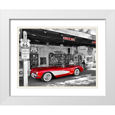 Red Corvette White Modern Wood Framed Art Print with Double Matting by Ratsenskiy, Vadim