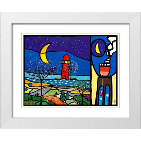 La sentinella del Mare + Approdo alla luna White Modern Wood Framed Art Print with Double Matting by Wallas