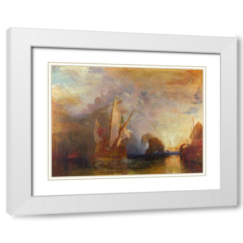 Ulysses deriding Polyphemus White Modern Wood Framed Art Print with Double Matting by William, Turner