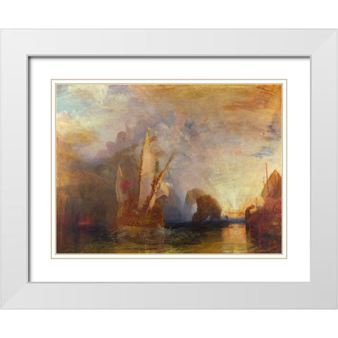 Ulysses deriding Polyphemus White Modern Wood Framed Art Print with Double Matting by William, Turner
