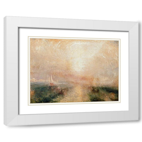 Yacht Approaching the Coast White Modern Wood Framed Art Print with Double Matting by Turner, William