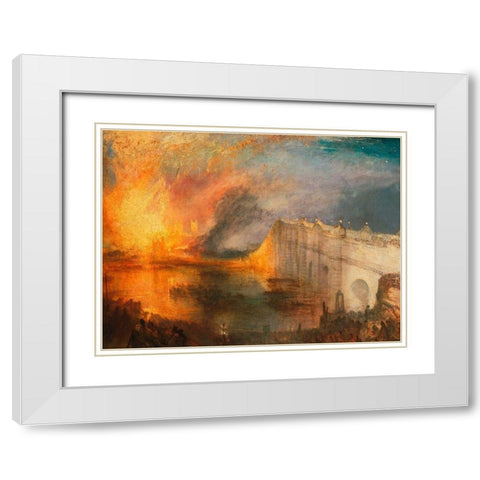 The Burning of the Houses of Lords and Commons White Modern Wood Framed Art Print with Double Matting by William, Turner