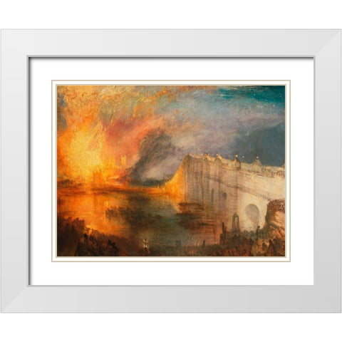 The Burning of the Houses of Lords and Commons White Modern Wood Framed Art Print with Double Matting by William, Turner