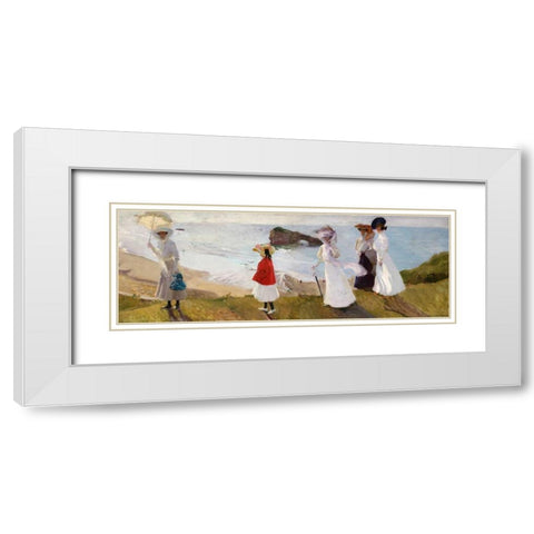 Lighthouse Walk at Biarritz White Modern Wood Framed Art Print with Double Matting by Sorolla y Bastida, JoaquÃ­n