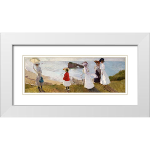Lighthouse Walk at Biarritz White Modern Wood Framed Art Print with Double Matting by Sorolla y Bastida, JoaquÃ­n
