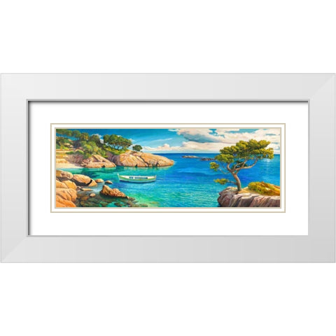 Verde Mediterraneo White Modern Wood Framed Art Print with Double Matting by Galasso, Adriano