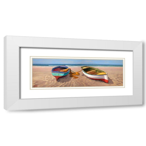 Barche sulla battigia White Modern Wood Framed Art Print with Double Matting by Galasso, Adriano