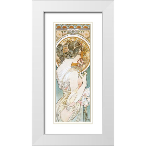 La Primevere White Modern Wood Framed Art Print with Double Matting by Mucha, Alphonse