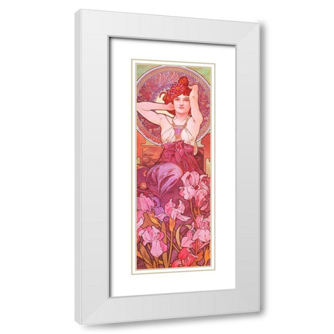 Amethyst White Modern Wood Framed Art Print with Double Matting by Mucha, Alphonse