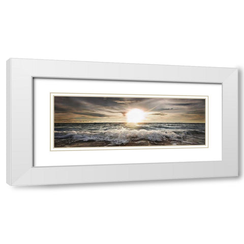 Sun shining over rocky waves White Modern Wood Framed Art Print with Double Matting by Busch, Niels
