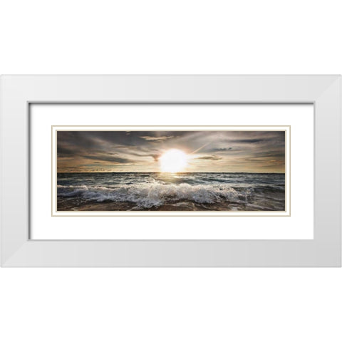 Sun shining over rocky waves White Modern Wood Framed Art Print with Double Matting by Busch, Niels