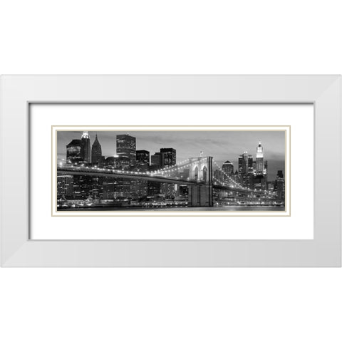 Brooklyn Bridge at Night White Modern Wood Framed Art Print with Double Matting by Anonymous