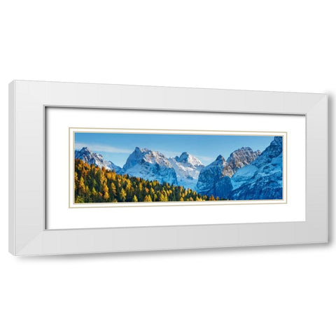 Larch forest and Cima bel Pra, Italy White Modern Wood Framed Art Print with Double Matting by Krahmer, Frank