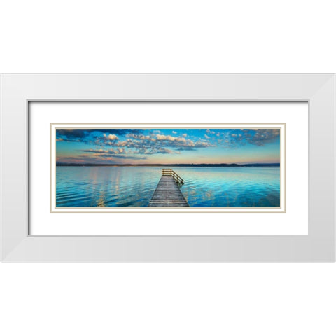 Boat ramp and filigree clouds, Bavaria, Germany White Modern Wood Framed Art Print with Double Matting by Krahmer, Frank