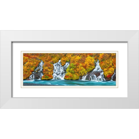 Hraunfossar Waterfall, Iceland White Modern Wood Framed Art Print with Double Matting by Krahmer, Frank