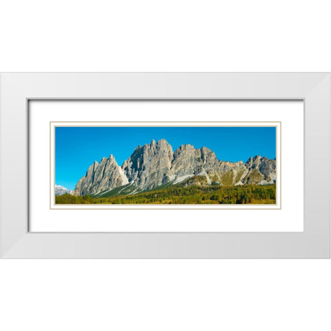 Pomagagnon and larches in autumn, Cortina dAmpezzo, Dolomites, Italy White Modern Wood Framed Art Print with Double Matting by Krahmer, Frank