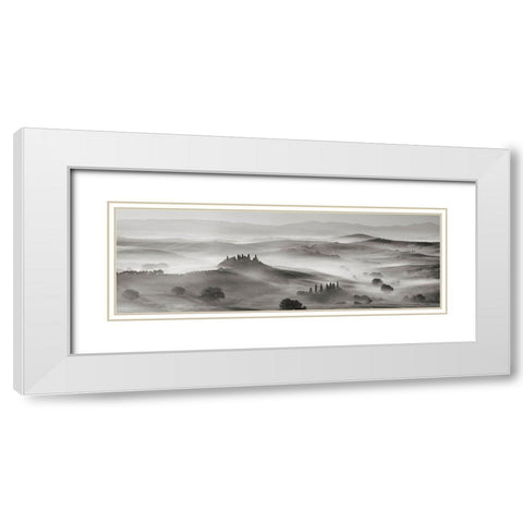 Val dOrcia panorama- Siena- Tuscany (BW) White Modern Wood Framed Art Print with Double Matting by Krahmer, Frank