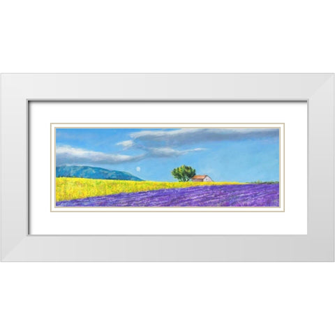 Campi di lavanda White Modern Wood Framed Art Print with Double Matting by Germani, Massimo