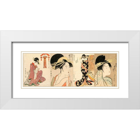 A Selection of Beautiful Women White Modern Wood Framed Art Print with Double Matting by Utamaro, Kitagawa
