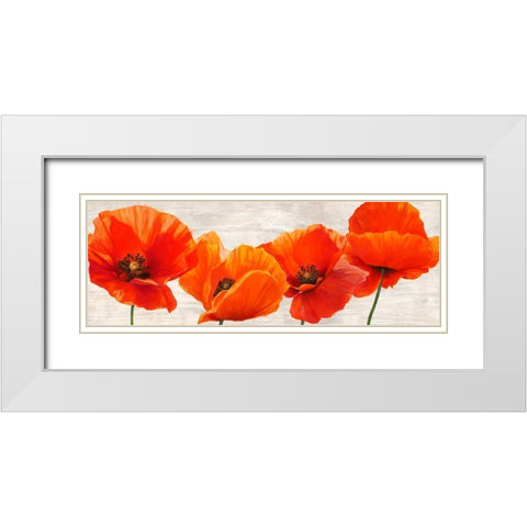 Bright Poppies White Modern Wood Framed Art Print with Double Matting by Jenny, Thomlinson