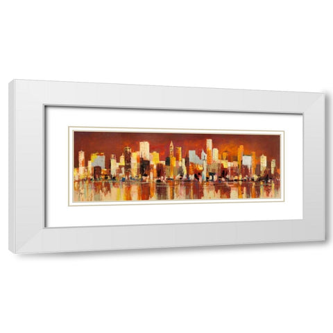 Manhattan al tramonto White Modern Wood Framed Art Print with Double Matting by Florio, Luigi