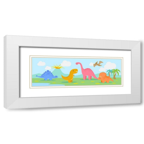 Lil Dinos White Modern Wood Framed Art Print with Double Matting by MalÃ¬a, Rodrigues
