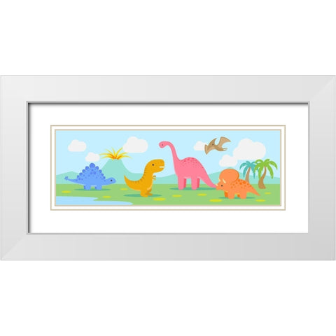 Lil Dinos White Modern Wood Framed Art Print with Double Matting by MalÃ¬a, Rodrigues