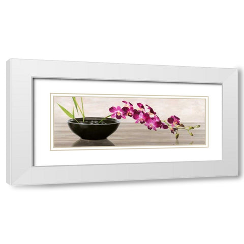 Orchid Arrangement White Modern Wood Framed Art Print with Double Matting by Mills, Shin