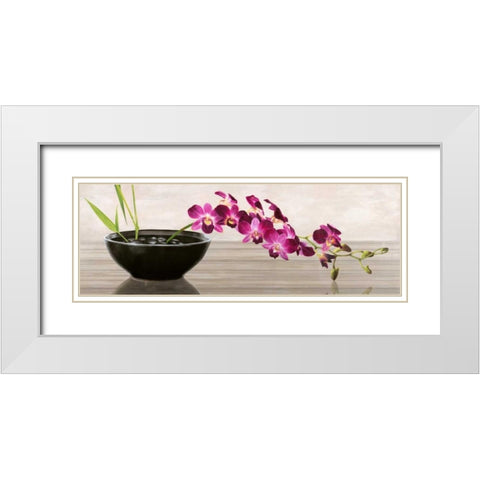 Orchid Arrangement White Modern Wood Framed Art Print with Double Matting by Mills, Shin