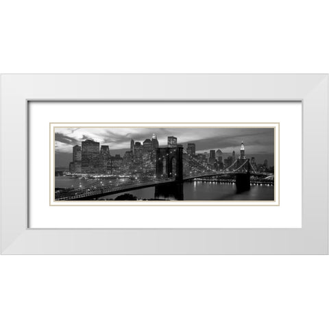 Brooklyn Bridge and Skyline White Modern Wood Framed Art Print with Double Matting by Berenholtz, Richard