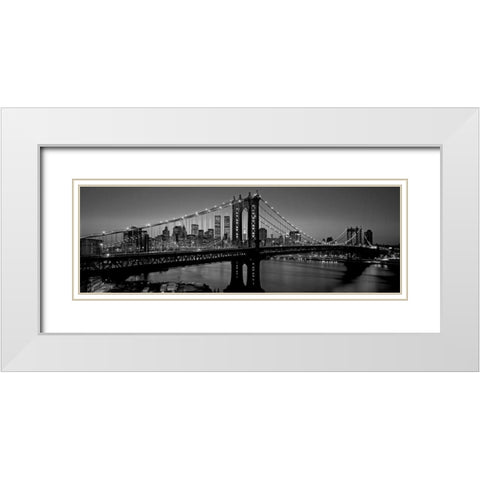 Manhattan Bridge and Skyline White Modern Wood Framed Art Print with Double Matting by Berenholtz, Richard
